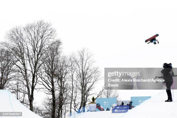 Elizabeth Hosking of Team Canada wins the silver medal during the FIS Snowboard World Championships Men's and Women's Halfpipe on March 3, 2023 in...