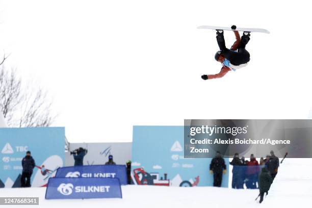 Elizabeth Hosking of Team Canada wins the silver medal during the FIS Snowboard World Championships Men's and Women's Halfpipe on March 3, 2023 in...