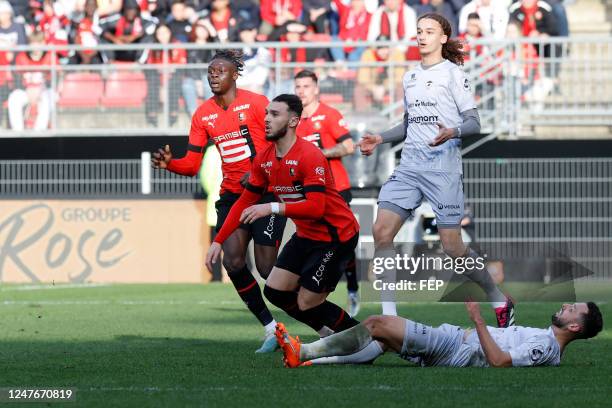 Lesley UGOCHUKWU - 97 Yanis MASSOLIN - 19 Amine GOUIRI - 04 Mateusz WIETESKA during the Ligue 1 Uber Eats match between Stade Rennais and Clermont...