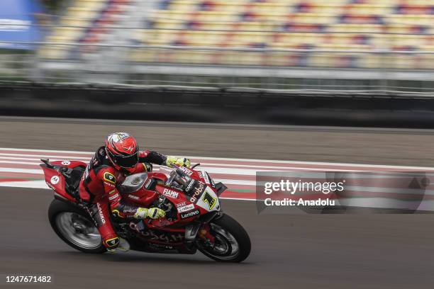 Spanish superbike rider Alvaro Bautista of Aruba.it-Racing Ducati in action during free practice of Indonesia Round - World Superbike Championship...