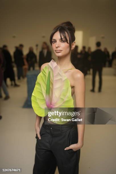 Emily Ratajkowski at Loewe Fall 2023 Ready To Wear Runway Show on March 3, 2023 at Chateau de Vincennes in Paris, France.