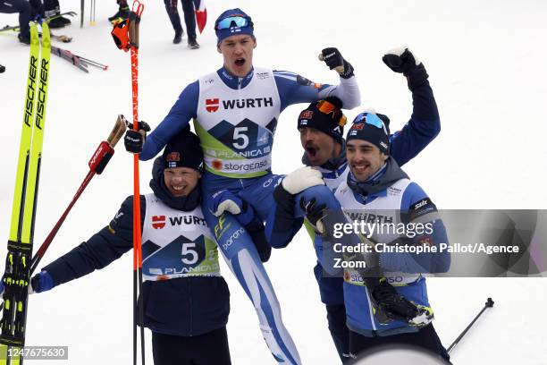 Finland Team wins the silver medal during the FIS Nordic World Ski Championships Cross Country Women's 4 x 10 km Relay on March 3, 2023 in Planica,...