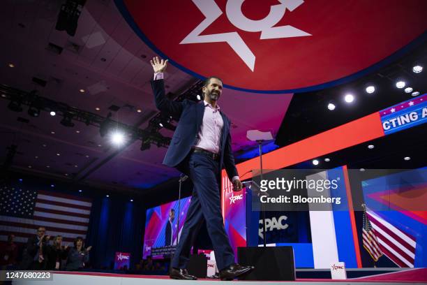 Donald Trump Jr., executive vice president of development and acquisitions for Trump Organization Inc., waves during the Conservative Political...