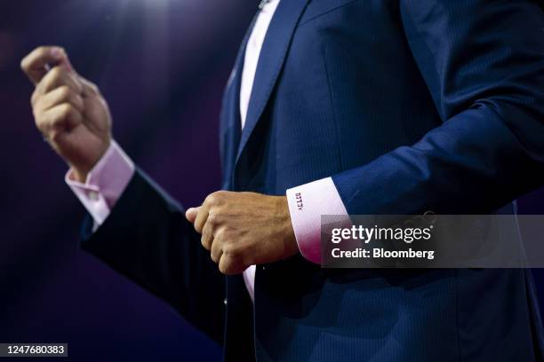 The monogrammed sleeve of Donald Trump Jr., executive vice president of development and acquisitions for Trump Organization Inc., during the...