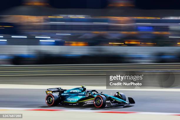 Fernando Alonso of Aston Martin during Practice 2 day of Bahrain Grand Prix of 2023 Formula One World Championship at Bahrain International Circuit...