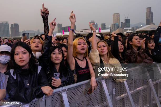 Attendees during the Clockenflap music festival in Hong Kong, China, on Friday, March 3, 2023. Hong Kong's ability to stage major global events in...