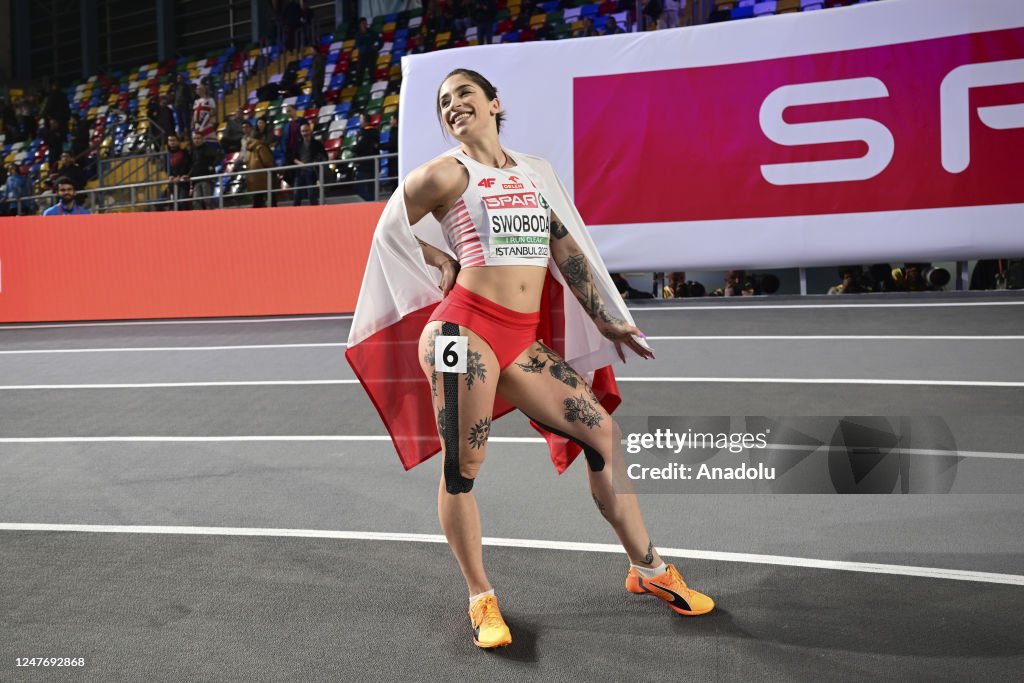 Polish Rinner Ewa Swoboda of Poland wins the silver medal in women's 60 meters race ...