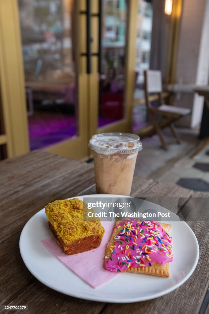 ORLANDO, FL - FEBRUARY 2: A cereal milk latte, guava pop tart a