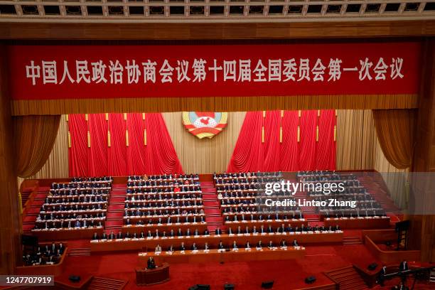 General view of the opening ceremony of the Chinese People's Political Consultative Conference at The Great Hall of People on March 4, 2023 in...