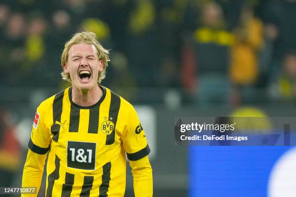 Julian Brandt of Borussia Dortmund celebrates after scoring a goal that was disallowed later during the Bundesliga match between Borussia Dortmund...