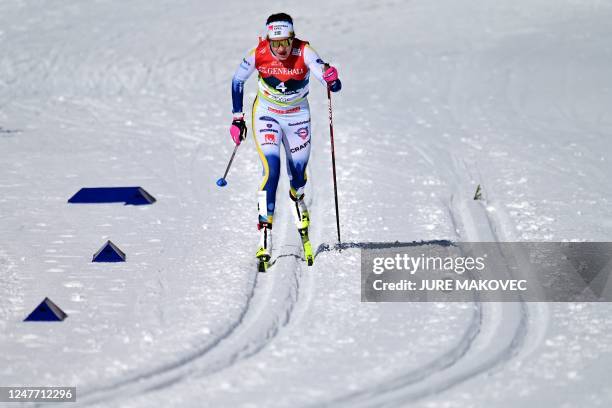 Sweden's Ebba Andersson competes in the Womens Cross-Country 30km Mass Start Classic competition of the FIS Nordic World Ski Championships in Planica...