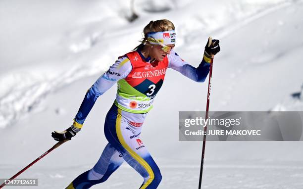 Sweden's Frida Karlsson competes in the Womens Cross-Country 30km Mass Start Classic competition of the FIS Nordic World Ski Championships in Planica...