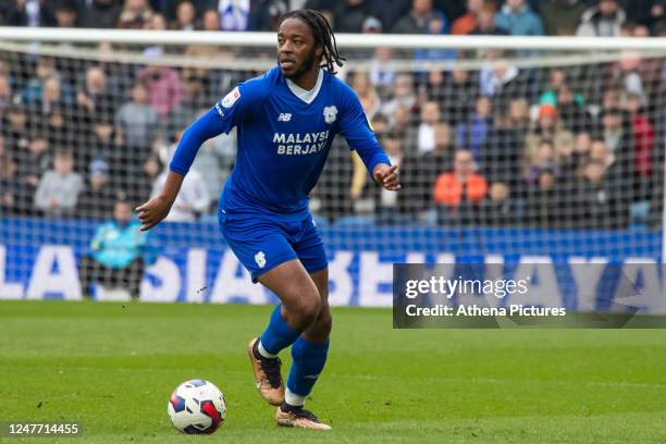 Romaine Sawyers of Cardiff City attacks during the Sky Bet Championship match between Cardiff City and Bristol City at the Cardiff City Stadium on...