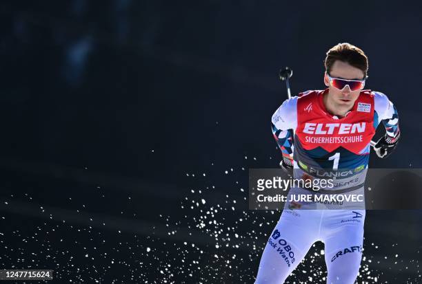 Norway's Jarl Magnus Riiber competes in the Mens Nordic Combined Gundersen Large Hill HS138/10km competition of the FIS Nordic World Ski...