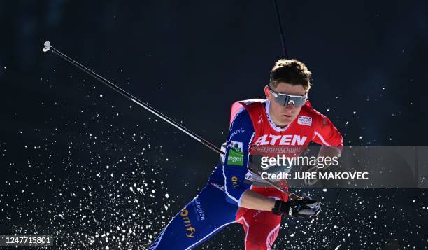 France's Matteo Baud competes in the Mens Nordic Combined Gundersen Large Hill HS138/10km competition of the FIS Nordic World Ski Championships in...