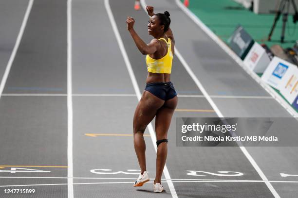 Khaddi Sagnia of Sweden reacts in Long Jump Women during the European Athletics Indoor Championships - Day 2 on March 4, 2023 in Istanbul, Turkey.