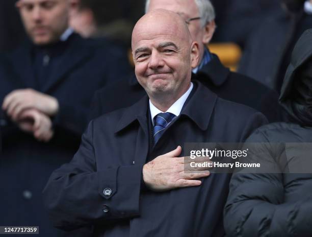 President Gianni Infantino attends during the Sky Bet Championship match between Millwall and Norwich City at The Den on March 4, 2023 in London,...