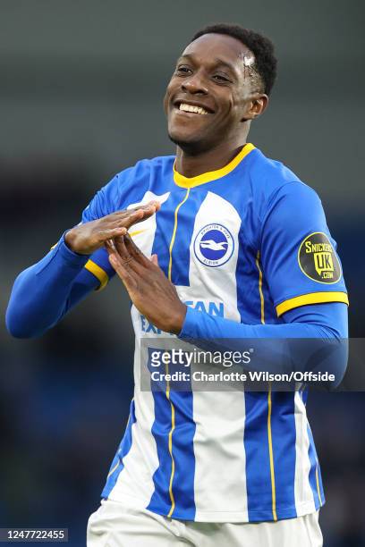Danny Welbeck of Brighton & Hove Albion celebrates scoring their 4th goal during the Premier League match between Brighton & Hove Albion and West Ham...