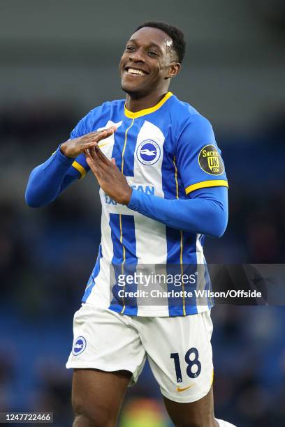 Danny Welbeck of Brighton & Hove Albion celebrates scoring their 4th goal during the Premier League match between Brighton & Hove Albion and West Ham...