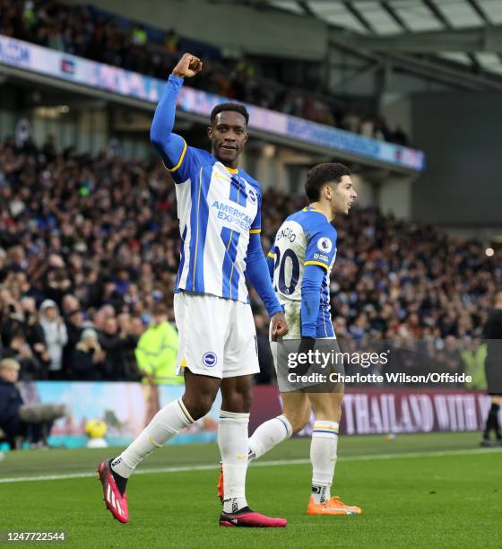 Danny Welbeck of Brighton & Hove Albion celebrates scoring their 4th goal during the Premier League match between Brighton & Hove Albion and West Ham...