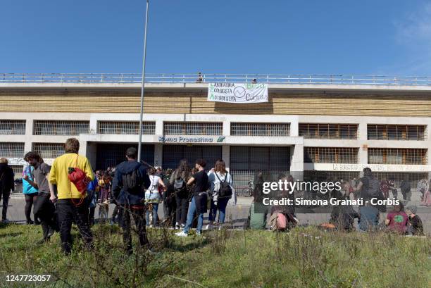 Transfeminist activists and ecologists of LEA Berta Cáceres occupy the premises of the Prenestina Station,on March 04, 2023 in Rome, Italy....