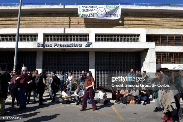 Transfeminist activists and ecologists of LEA Berta Cáceres occupy the premises of the Prenestina Station,on March 04, 2023 in Rome, Italy....