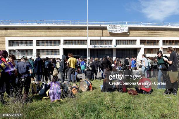 Transfeminist activists and ecologists of LEA Berta Cáceres occupy the premises of the Prenestina Station,on March 04, 2023 in Rome, Italy....