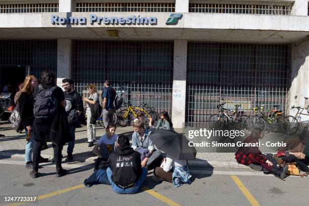 Transfeminist activists and ecologists of LEA Berta Cáceres occupy the premises of the Prenestina Station,on March 04, 2023 in Rome, Italy....