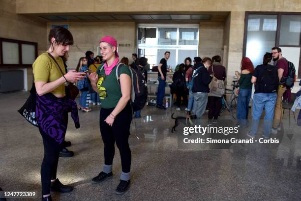 Transfeminist activists and ecologists of LEA Berta Cáceres occupy the premises of the Prenestina Station,on March 04, 2023 in Rome, Italy....