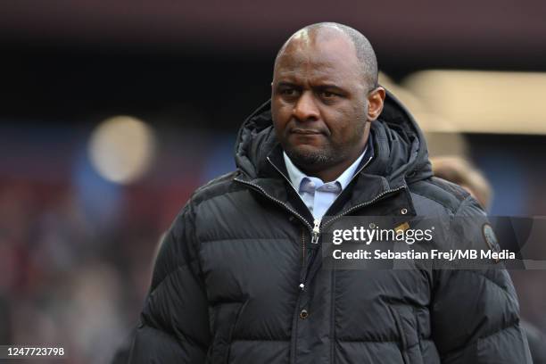 Manager Patrick Vieira of Crystal Palace looks on during the Premier League match between Aston Villa and Crystal Palace at Villa Park on March 4,...