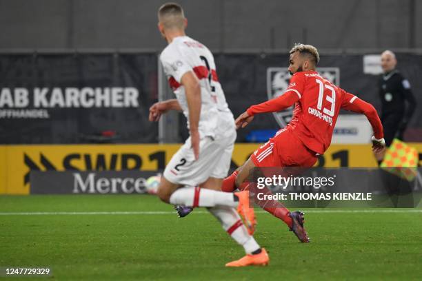 Bayern Munich's Cameroonian forward Eric Maxim Choupo-Moting scores the 0-2 goal during the German first division Bundesliga football match between...