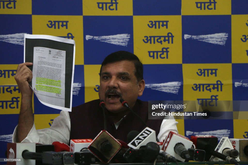 Aam Aadmi Party Rajya Sabha MP Sanjay Singh addresses a press... News ...