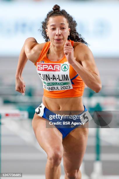 Maayke Tjin-A-Lim of the Netherlands competing in the 60m Hurdles Women during Day 2 of the European Athletics Indoor Championships at the Atakoy...