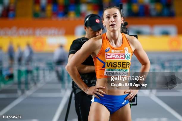 Nadine Visser of the Netherlands after competing in the 60m Hurdles Women during Day 2 of the European Athletics Indoor Championships at the Atakoy...