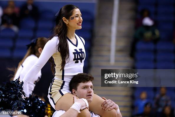 Cheerleaders of the Notre Dame Fighting Irish perform during the