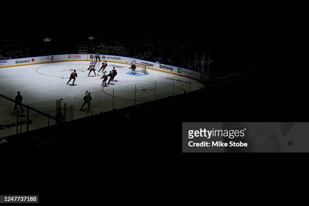 The New York Islanders and Detroit Red Wings compete during the second period at UBS Arena on March 04, 2023 in Elmont, New York.