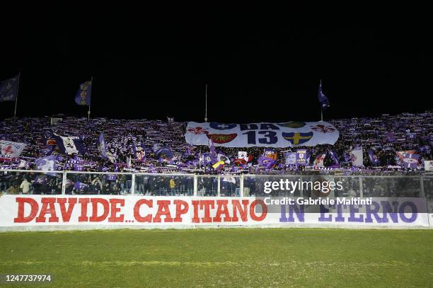 Banner in memory of Davide Astori former giorcatore of ACF Fiorentina who died on during the Serie A match between ACF Fiorentina and AC MIlan at...