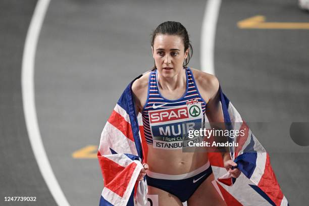 Laura Muir of Great Britain wins the golden medal in the women's 1500 meters in Istanbul, Turkiye on March 04, 2023.