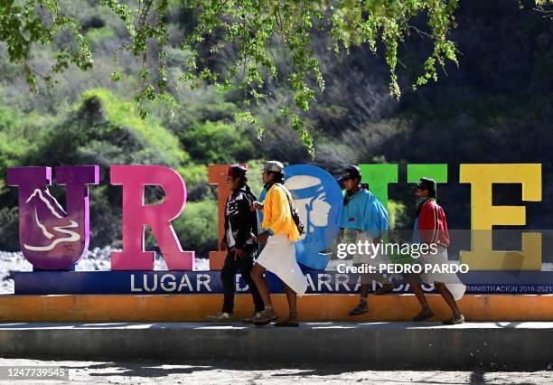 Raramuri people attend the first day of activities of the ultra marathon "Caballo Blanco" in Urique, Chihuahua state, Mexico, on March 4, 2023.