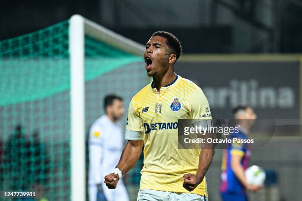Danny Namaso of FC Porto celebrates after scoring te team's first goal during the Liga Portugal Bwin match between GD Chaves and FC Porto at Estadio...
