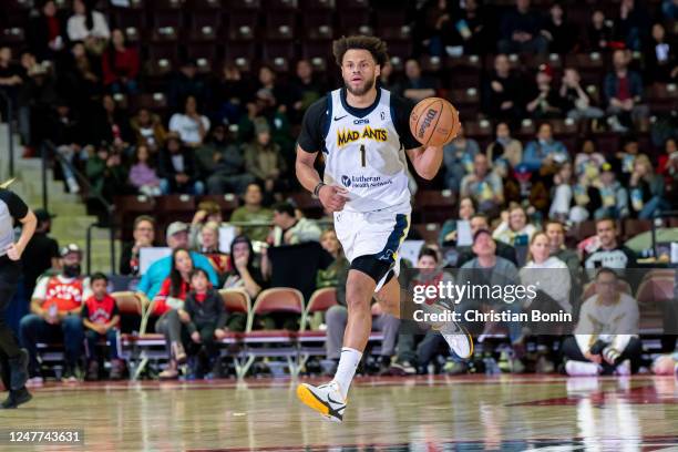 Justin Anderson of the Fort Wayne Mad Ants handles the ball during an NBA G League game against the Raptors 905 at the Paramount Fine Foods Centre on...