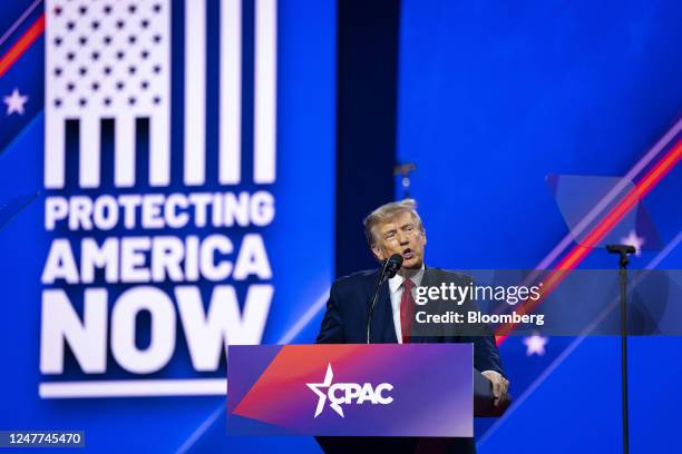 Former US President Donald Trump speaks during the Conservative Political Action Conference in National Harbor, Maryland, US, on Saturday, March 4,...