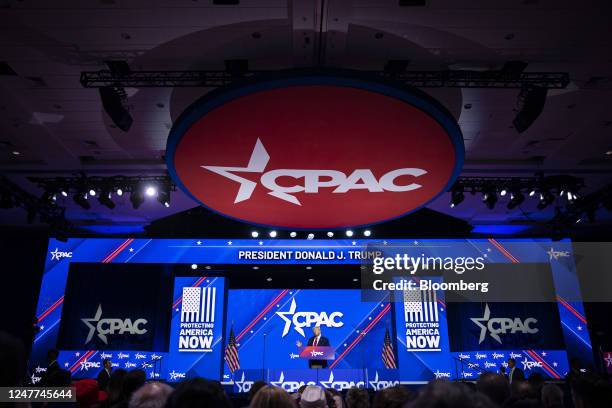 Former US President Donald Trump speaks during the Conservative Political Action Conference in National Harbor, Maryland, US, on Saturday, March 4,...