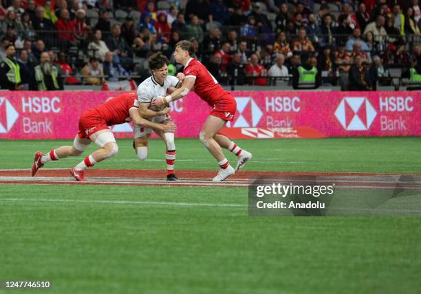 Players in action during the World Rugby Seven Series 2023 match between Canada and Chile at BC Place Stadium in Vancouver, British Columbia, Canada...