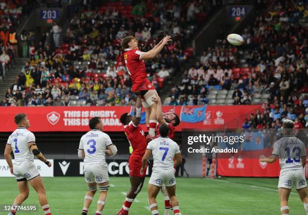 Phil Berna of Canada in action during the World Rugby Seven Series 2023 match between Canada and Chile at BC Place Stadium in Vancouver, British...