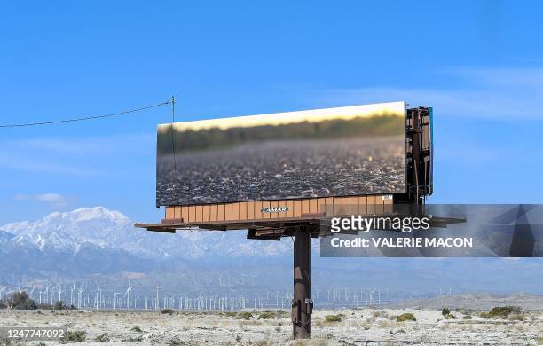 Billboard displays a photo by Tyre Nichols during the media preview day of the Desert X exhibit, in the Coachella Valley near near Desert Hot...