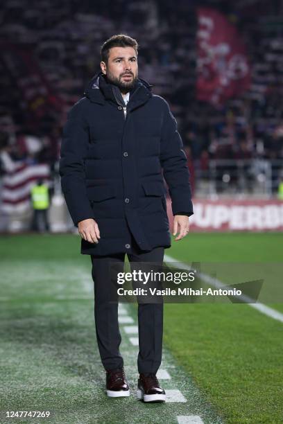 Adrian Mutu, the coach of Rapid Bucuresti is seen during the game between Rapid Bucuresti and AFC Hermannstadt in Round 29 of Liga 1 Romania at Rapid...