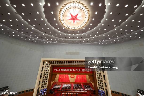 General view of the Great Hall of the People during the Chinese Premier Li Keqiang delivers a speech in the opening of the first session of the 14th...