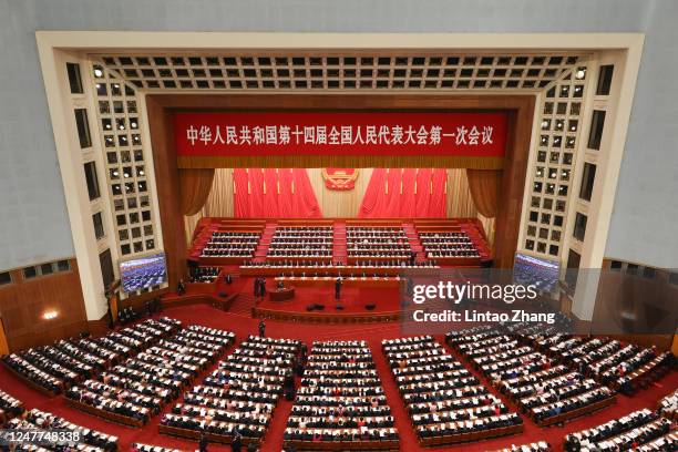 General view of the Great Hall of the People during the Chinese Premier Li Keqiang delivers a speech in the opening of the first session of the 14th...