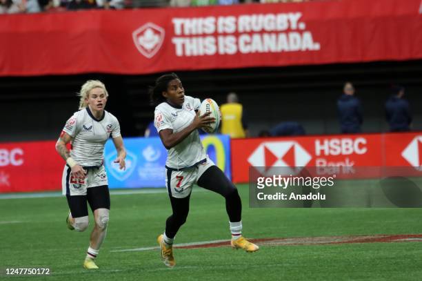 Naya Tapper of USA in action during the World Rugby Women's Sevens Series match between USA and Great Britain at BC Place Stadium in Vancouver,...